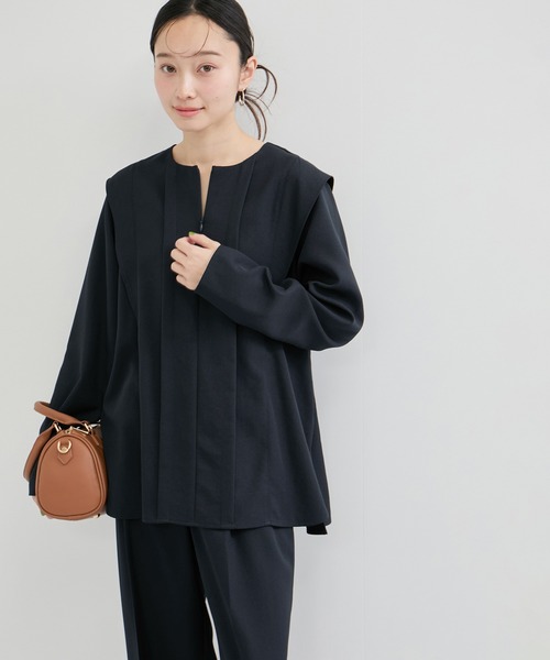 le cercle ADAM ET ROPE'（ルセルクルアダムエロペ）の「ビンテージライクツイルファスナーネックブラウス/セットアップ対応（シャツ/ブラウス・レディース・チャコールグレー/ネイビー/ライトグレー・FREE）」の3枚目の写真