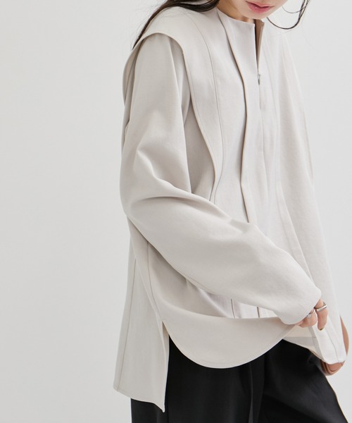 le cercle ADAM ET ROPE'（ルセルクルアダムエロペ）の「ビンテージライクツイルファスナーネックブラウス/セットアップ対応（シャツ/ブラウス・レディース・チャコールグレー/ネイビー/ライトグレー・FREE）」の18枚目の写真