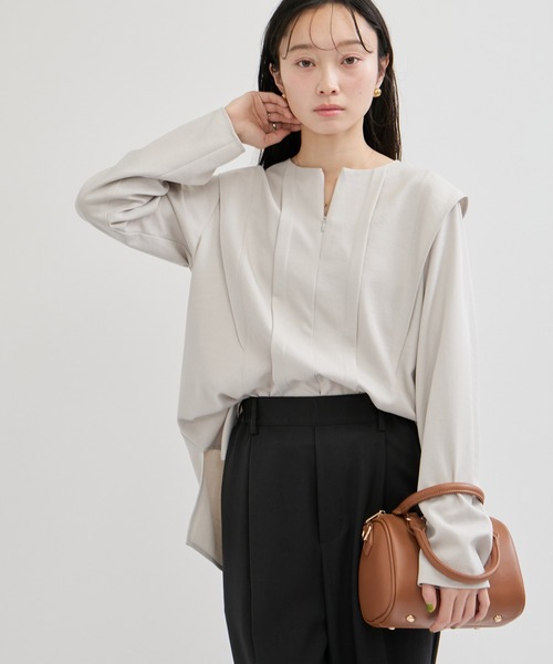le cercle ADAM ET ROPE'（ルセルクルアダムエロペ）の「ビンテージライクツイルファスナーネックブラウス/セットアップ対応（シャツ/ブラウス・レディース・チャコールグレー/ネイビー/ライトグレー・FREE）」の19枚目の写真