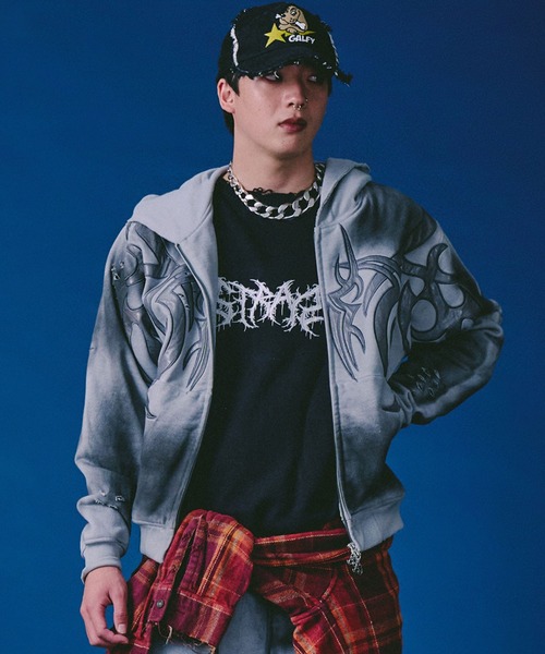 GALFY(ガルフィー)の「GALFY(ガルフィー)汚れ部族パーカー/トライバル スウェットジップアップパーカー(パーカー・メンズ・ホワイト/グレー/スミクロ・2L/LL/L)」の17枚目の写真