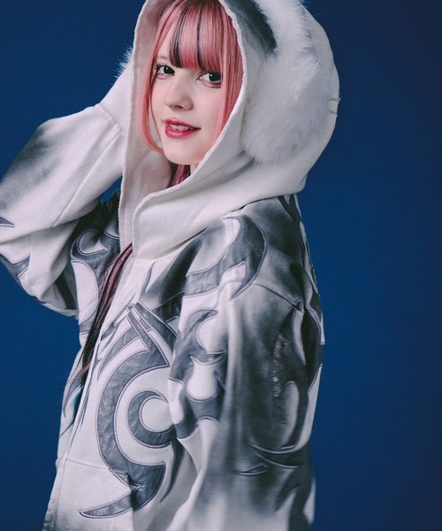 GALFY(ガルフィー)の「GALFY(ガルフィー)汚れ部族パーカー/トライバル スウェットジップアップパーカー(パーカー・メンズ・ホワイト/グレー/スミクロ・2L/LL/L)」の7枚目の写真