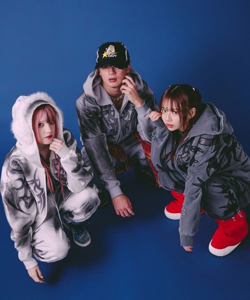 GALFY(ガルフィー)の「GALFY(ガルフィー)汚れ部族パーカー/トライバル スウェットジップアップパーカー(パーカー・メンズ・ホワイト/グレー/スミクロ・2L/LL/L)」の5枚目の写真
