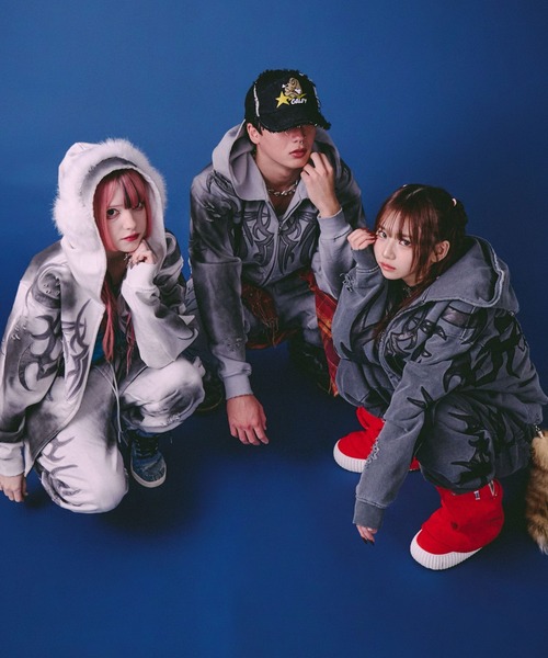 GALFY(ガルフィー)の「GALFY(ガルフィー)汚れ部族パーカー/トライバル スウェットジップアップパーカー(パーカー・メンズ・ホワイト/グレー/スミクロ・2L/LL/L)」の6枚目の写真
