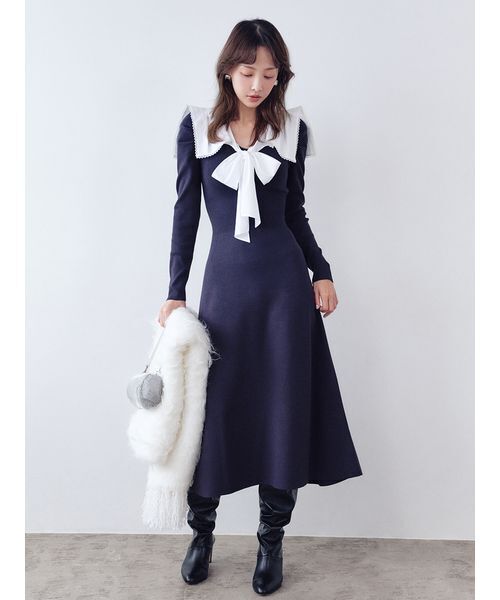 NEW YEAR'S SPECIAL ITEM】セーラーカラーニットワンピース