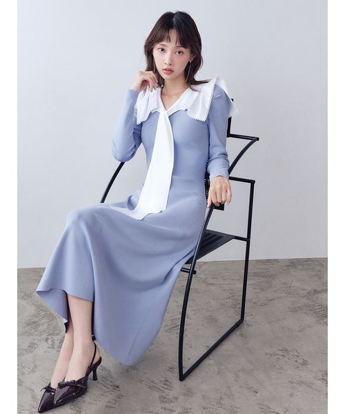 SNIDEL（スナイデル）の「セーラーカラーニットワンピース（ワンピース・レディース・ブルー/ネイビー/ライトグレー・F）」の4枚目の写真