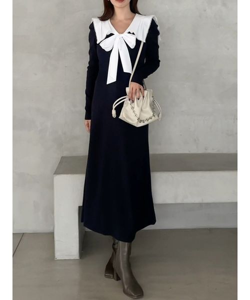 SNIDEL（スナイデル）の「セーラーカラーニットワンピース（ワンピース・レディース・ブルー/ネイビー/ライトグレー・F）」の15枚目の写真