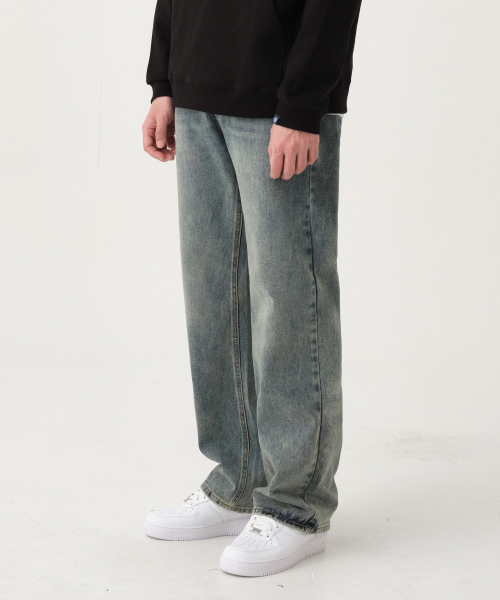 ACSHI（アクシ）の「デイリーセミロングワイドデニムパンツ（ヴィンテージブルーウォッシング）（デニムパンツ・メンズ・その他・M/L/XL/XXL）」の4枚目の写真