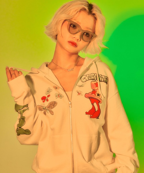 X-girl（エックスガール）の「X-girl x Mark Bode ZIP UP SWEAT HOODIE（パーカー・レディース・ブラック/ホワイト・L/M/S）」の2枚目の写真