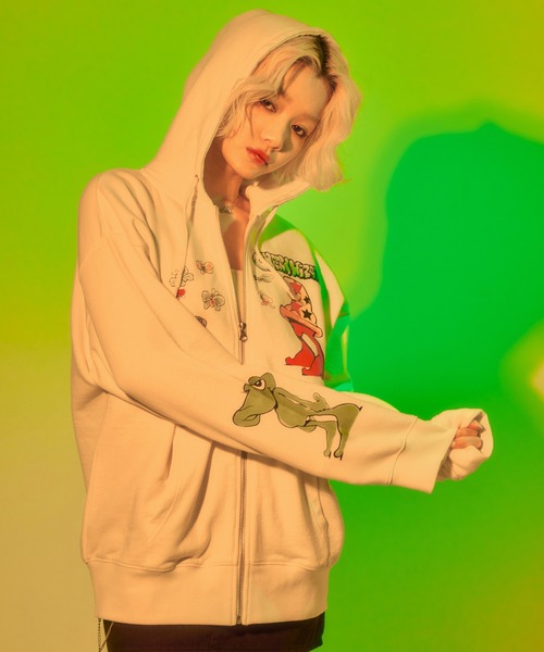 X-girl（エックスガール）の「X-girl x Mark Bode ZIP UP SWEAT HOODIE（パーカー・レディース・ブラック/ホワイト・L/M/S）」の5枚目の写真