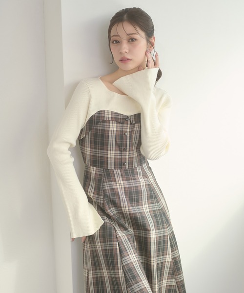 backレースアップ ケーブルワンピース セール】knit docking back lace up dress / ニットドッキングバック