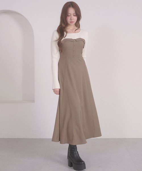 Ambre Neige(アンブルネージュ)の「knit docking back lace up dress / ニットドッキングバックレースアップワンピース(ワンピース・レディース・ボルドー/ダークブラウン/ブラウン系その他/グレー・FREE)」の3枚目の写真
