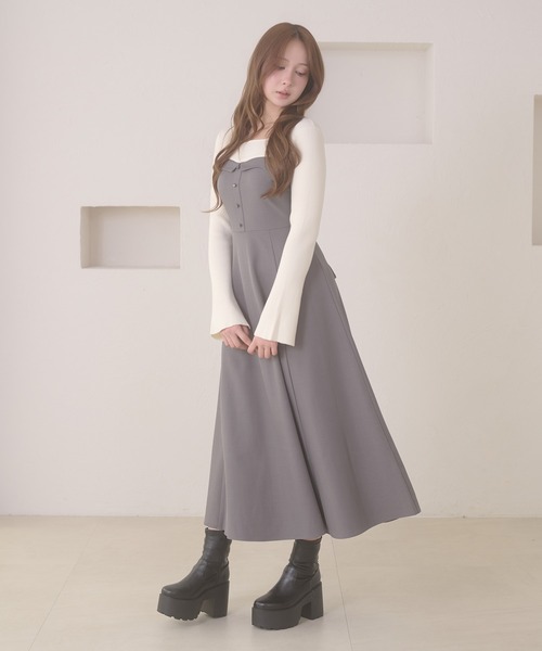 Ambre Neige(アンブルネージュ)の「knit docking back lace up dress / ニットドッキングバックレースアップワンピース(ワンピース・レディース・ボルドー/ダークブラウン/ブラウン系その他/グレー・FREE)」の6枚目の写真