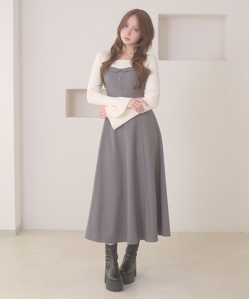 Ambre Neige(アンブルネージュ)の「knit docking back lace up dress / ニットドッキングバックレースアップワンピース(ワンピース・レディース・ボルドー/ダークブラウン/ブラウン系その他/グレー・FREE)」の7枚目の写真