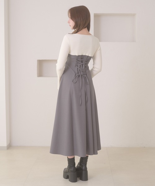 セール】knit docking back lace up dress / ニットドッキングバック