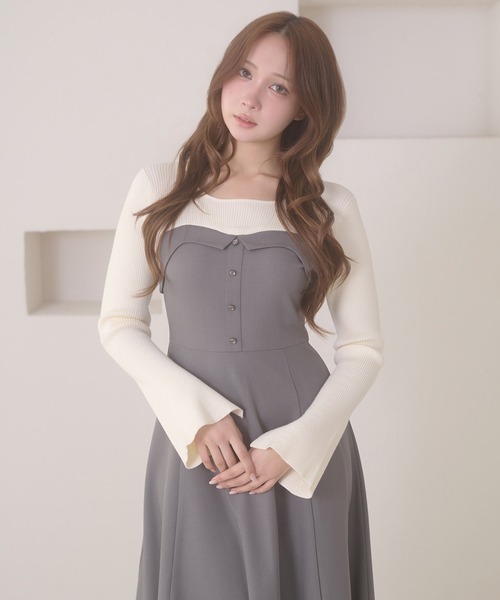 Ambre Neige(アンブルネージュ)の「knit docking back lace up dress / ニットドッキングバックレースアップワンピース(ワンピース・レディース・ボルドー/ダークブラウン/ブラウン系その他/グレー・FREE)」の9枚目の写真