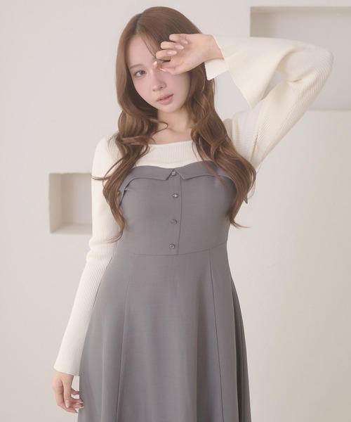 Ambre Neige(アンブルネージュ)の「knit docking back lace up dress / ニットドッキングバックレースアップワンピース(ワンピース・レディース・ボルドー/ダークブラウン/ブラウン系その他/グレー・FREE)」の10枚目の写真