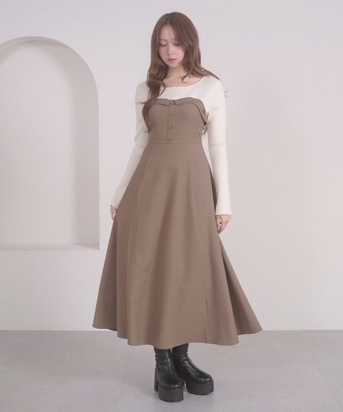 セール】knit docking back lace up dress / ニットドッキングバック