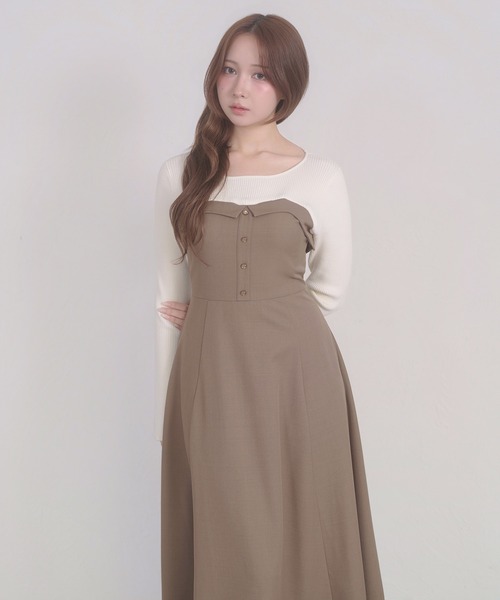 backレースアップ ケーブルワンピース セール】knit docking back lace up dress / ニットドッキングバック