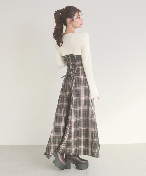 backレースアップ ケーブルワンピース セール】knit docking back lace up dress / ニットドッキングバック