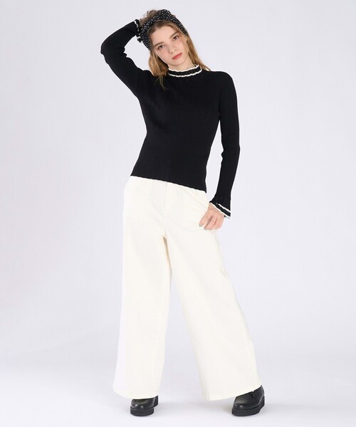 To b. by agnes b.（トゥービーバイアニエスベー）の「コットン オープンワーク ニット プルオーバー（ニット/セーター・レディース・ブラック・FREE）」の7枚目の写真