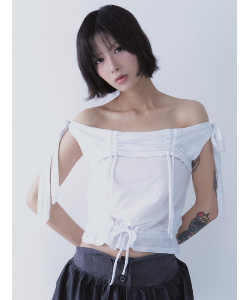 SETSETSET（セットセットセット）の「RABBIT SHIRRING T-SHIRT WHITE（Tシャツ/カットソー・レディース・その他・ONE SIZE）」の5枚目の写真