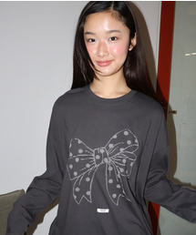 DOT RIBBON OVER FIT LONG SLEEVE CHARCOAL