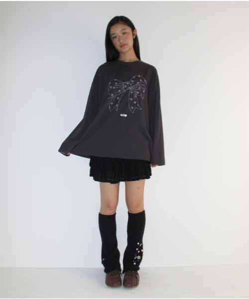 RONRON(ロンロン)の「DOT RIBBON OVER FIT LONG SLEEVE CHARCOAL(Tシャツ/カットソー・レディース・その他・FREE)」の5枚目の写真