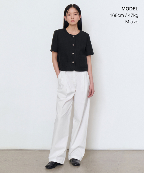 MUSINSA STANDARD WOMAN（ムシンサスタンダードウーマン）の「ウィメンズラウンドネックツイードクロップ半袖ジャケット[ブラック]（テーラードジャケット・レディース・その他・SMALL/X-SMALL/MEDIUM/LARGE）」の2枚目の写真
