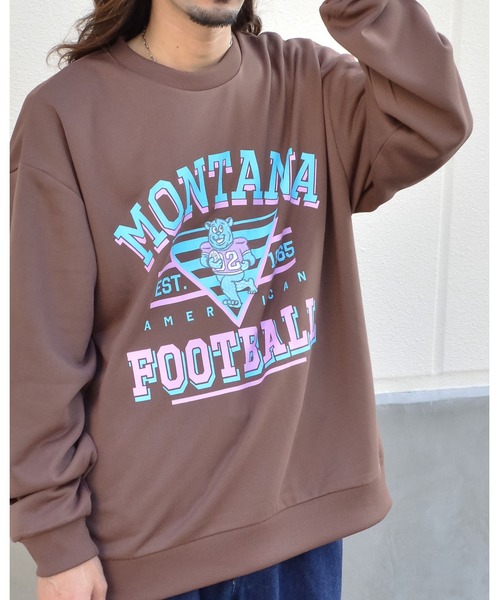 MODISH GAZE(モディシュガゼ)の「MONTANAマスコットロゴスウェット(スウェット・メンズ・チャコール/ダークブラウン・LARGE)」の1枚目の写真