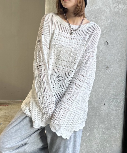 PAGEBOY（ページボーイ）の「クロシェライクニットプルオーバー（ニット/セーター・レディース・オフホワイト/ブルー/ブラック・FREE）」の2枚目の写真