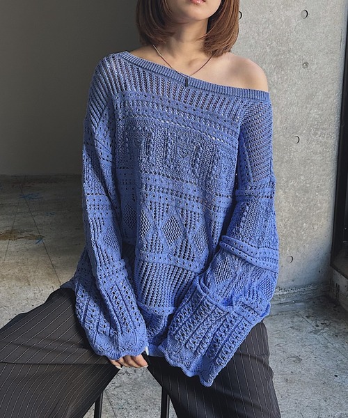 PAGEBOY（ページボーイ）の「クロシェライクニットプルオーバー（ニット/セーター・レディース・オフホワイト/ブルー/ブラック・FREE）」の3枚目の写真