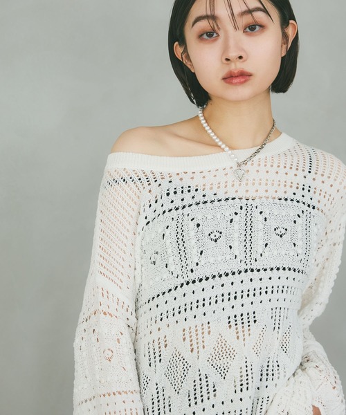 PAGEBOY（ページボーイ）の「クロシェライクニットプルオーバー（ニット/セーター・レディース・オフホワイト/ブルー/ブラック・FREE）」の22枚目の写真