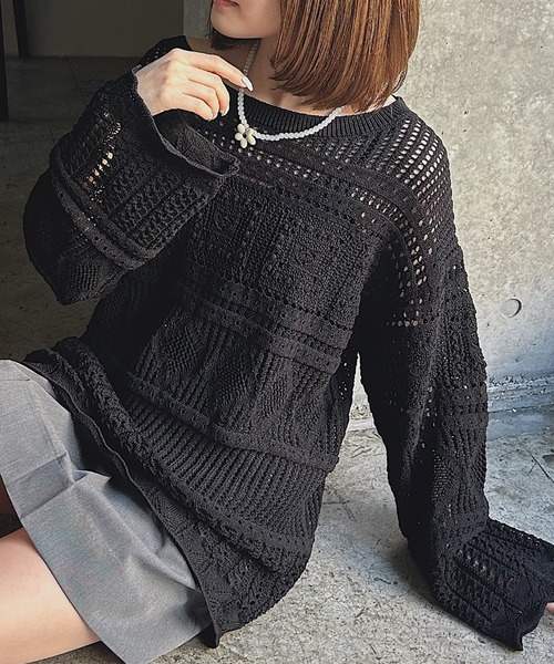 PAGEBOY（ページボーイ）の「クロシェライクニットプルオーバー（ニット/セーター・レディース・オフホワイト/ブルー/ブラック・FREE）」の11枚目の写真