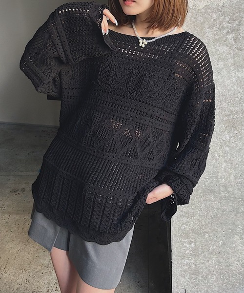 PAGEBOY（ページボーイ）の「クロシェライクニットプルオーバー（ニット/セーター・レディース・オフホワイト/ブルー/ブラック・FREE）」の12枚目の写真