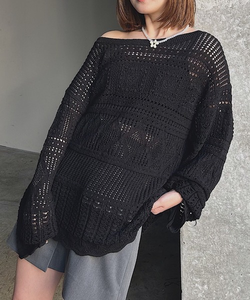 PAGEBOY（ページボーイ）の「クロシェライクニットプルオーバー（ニット/セーター・レディース・オフホワイト/ブルー/ブラック・FREE）」の13枚目の写真