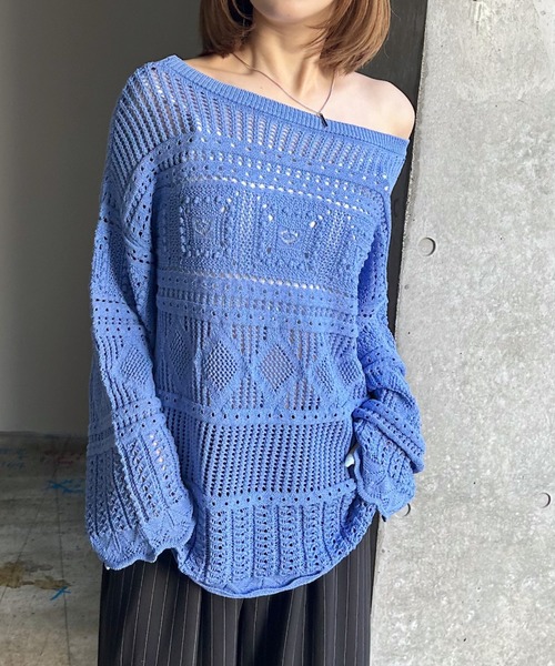 PAGEBOY（ページボーイ）の「クロシェライクニットプルオーバー（ニット/セーター・レディース・オフホワイト/ブルー/ブラック・FREE）」の20枚目の写真