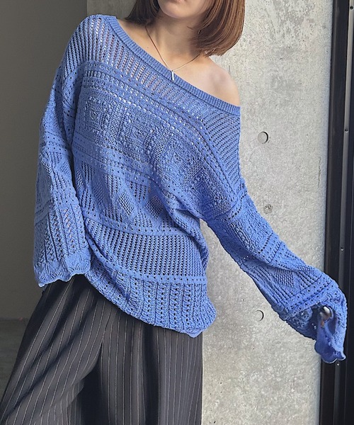 PAGEBOY（ページボーイ）の「クロシェライクニットプルオーバー（ニット/セーター・レディース・オフホワイト/ブルー/ブラック・FREE）」の19枚目の写真