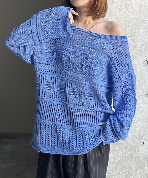 PAGEBOY（ページボーイ）の「クロシェライクニットプルオーバー（ニット/セーター・レディース・オフホワイト/ブルー/ブラック・FREE）」の17枚目の写真