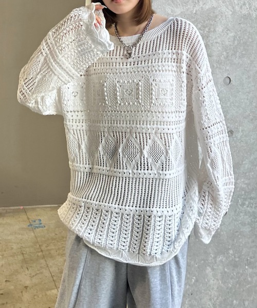 PAGEBOY（ページボーイ）の「クロシェライクニットプルオーバー（ニット/セーター・レディース・オフホワイト/ブルー/ブラック・FREE）」の5枚目の写真