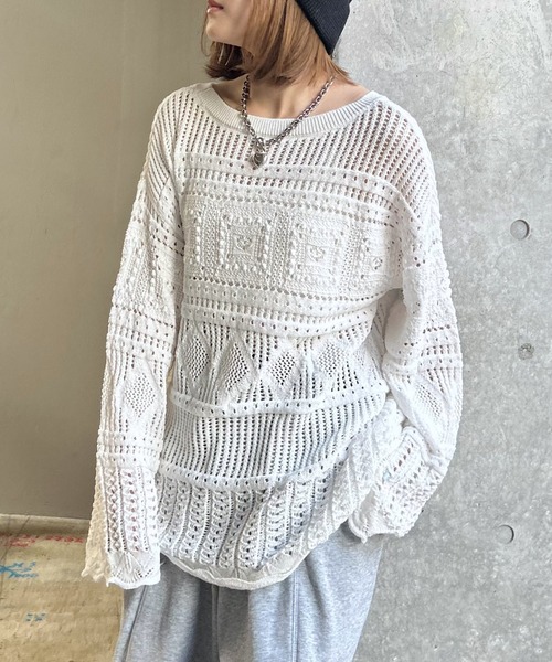 PAGEBOY（ページボーイ）の「クロシェライクニットプルオーバー（ニット/セーター・レディース・オフホワイト/ブルー/ブラック・FREE）」の4枚目の写真