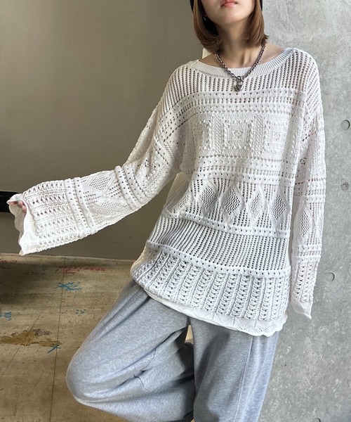 PAGEBOY（ページボーイ）の「クロシェライクニットプルオーバー（ニット/セーター・レディース・オフホワイト/ブルー/ブラック・FREE）」の7枚目の写真