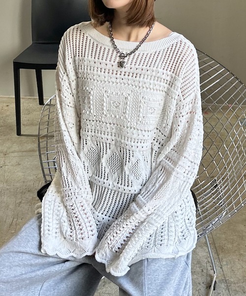 PAGEBOY（ページボーイ）の「クロシェライクニットプルオーバー（ニット/セーター・レディース・オフホワイト/ブルー/ブラック・FREE）」の6枚目の写真