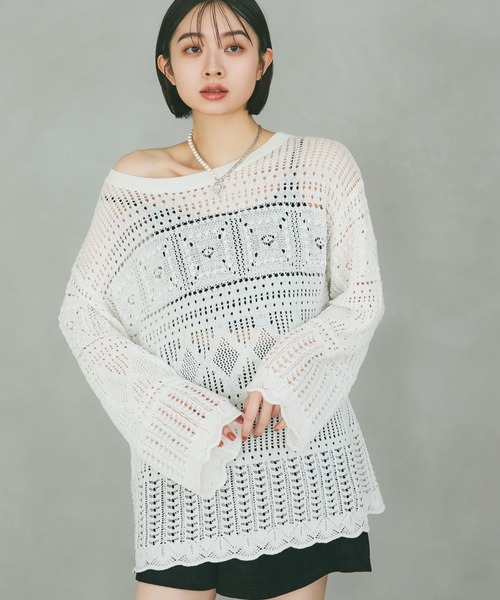 PAGEBOY（ページボーイ）の「クロシェライクニットプルオーバー（ニット/セーター・レディース・オフホワイト/ブルー/ブラック・FREE）」の21枚目の写真