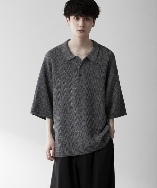 RUUBON】herringbone knit polo shirt /ヘリンボーンニットポロシャツ
