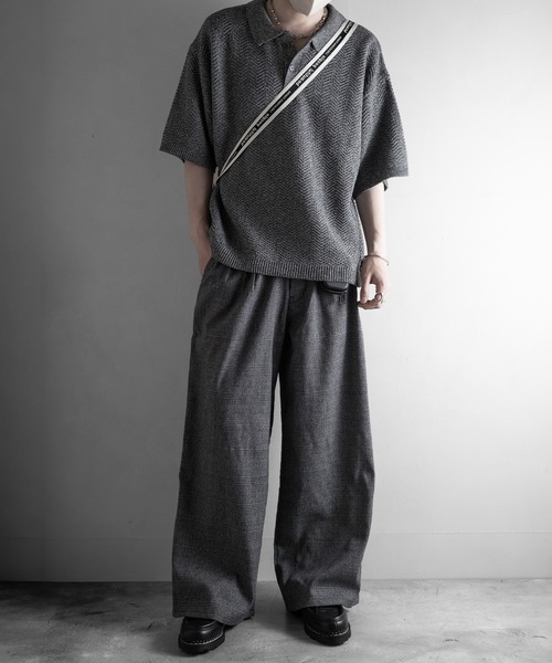 RUUBON（ルーボン）の「【RUUBON】herringbone knit polo shirt /ヘリンボーンニットポロシャツ（ポロシャツ・メンズ・ブラック/グレー・L/M/S）」の4枚目の写真