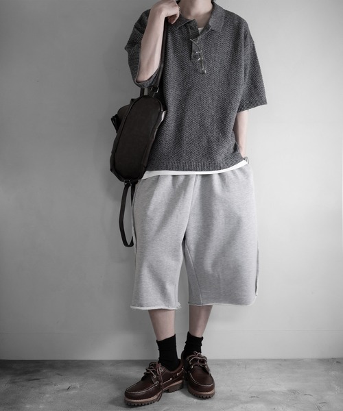 RUUBON（ルーボン）の「【RUUBON】herringbone knit polo shirt /ヘリンボーンニットポロシャツ（ポロシャツ・メンズ・ブラック/グレー・L/M/S）」の6枚目の写真