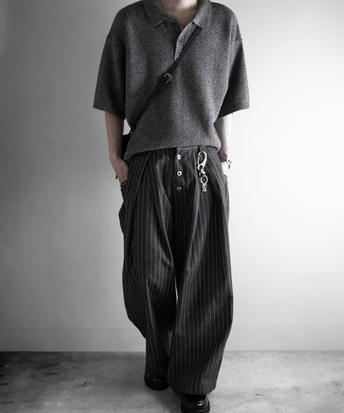 RUUBON（ルーボン）の「【RUUBON】herringbone knit polo shirt /ヘリンボーンニットポロシャツ（ポロシャツ・メンズ・ブラック/グレー・L/M/S）」の8枚目の写真