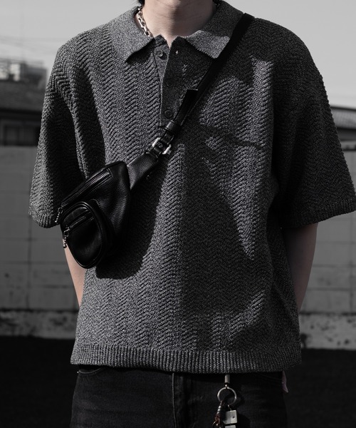 RUUBON（ルーボン）の「【RUUBON】herringbone knit polo shirt /ヘリンボーンニットポロシャツ（ポロシャツ・メンズ・ブラック/グレー・L/M/S）」の10枚目の写真