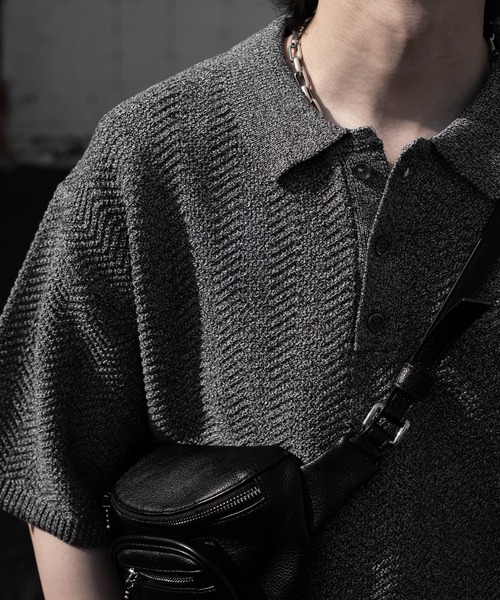 RUUBON（ルーボン）の「【RUUBON】herringbone knit polo shirt /ヘリンボーンニットポロシャツ（ポロシャツ・メンズ・ブラック/グレー・L/M/S）」の11枚目の写真