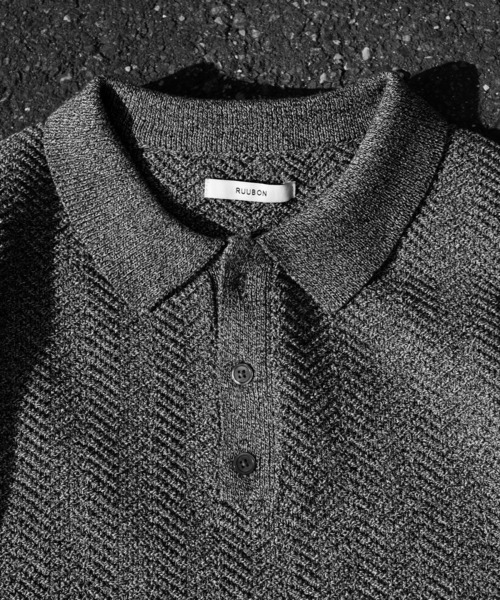 RUUBON（ルーボン）の「【RUUBON】herringbone knit polo shirt /ヘリンボーンニットポロシャツ（ポロシャツ・メンズ・ブラック/グレー・L/M/S）」の14枚目の写真